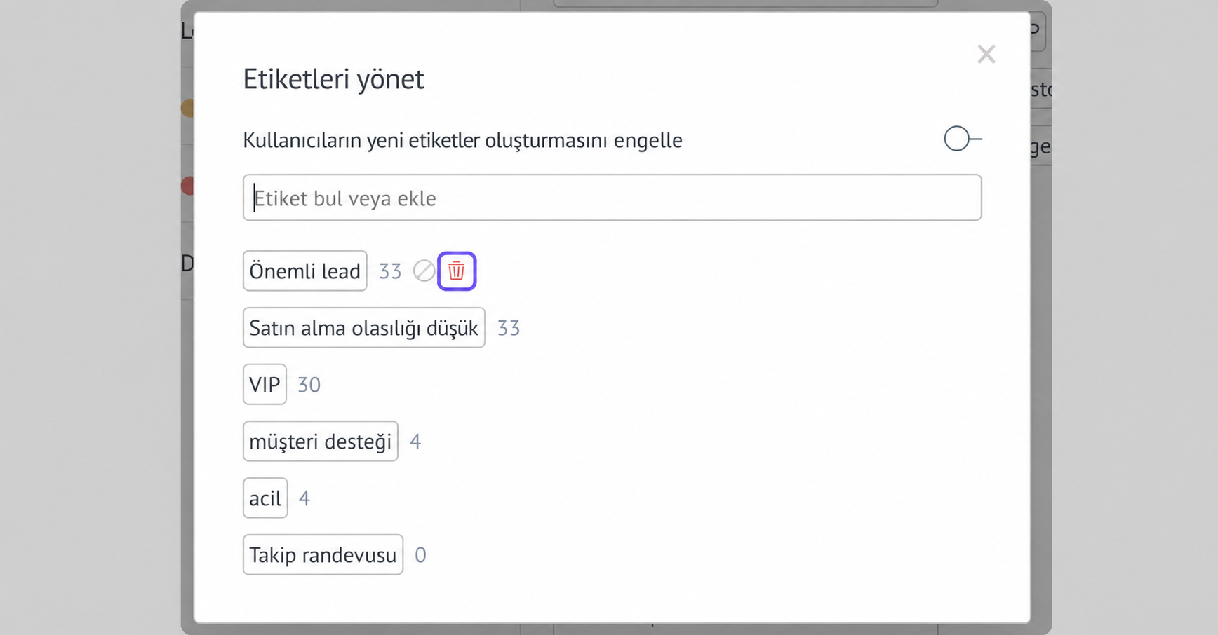 Managing labels for leads, including options for priority and customer support status.