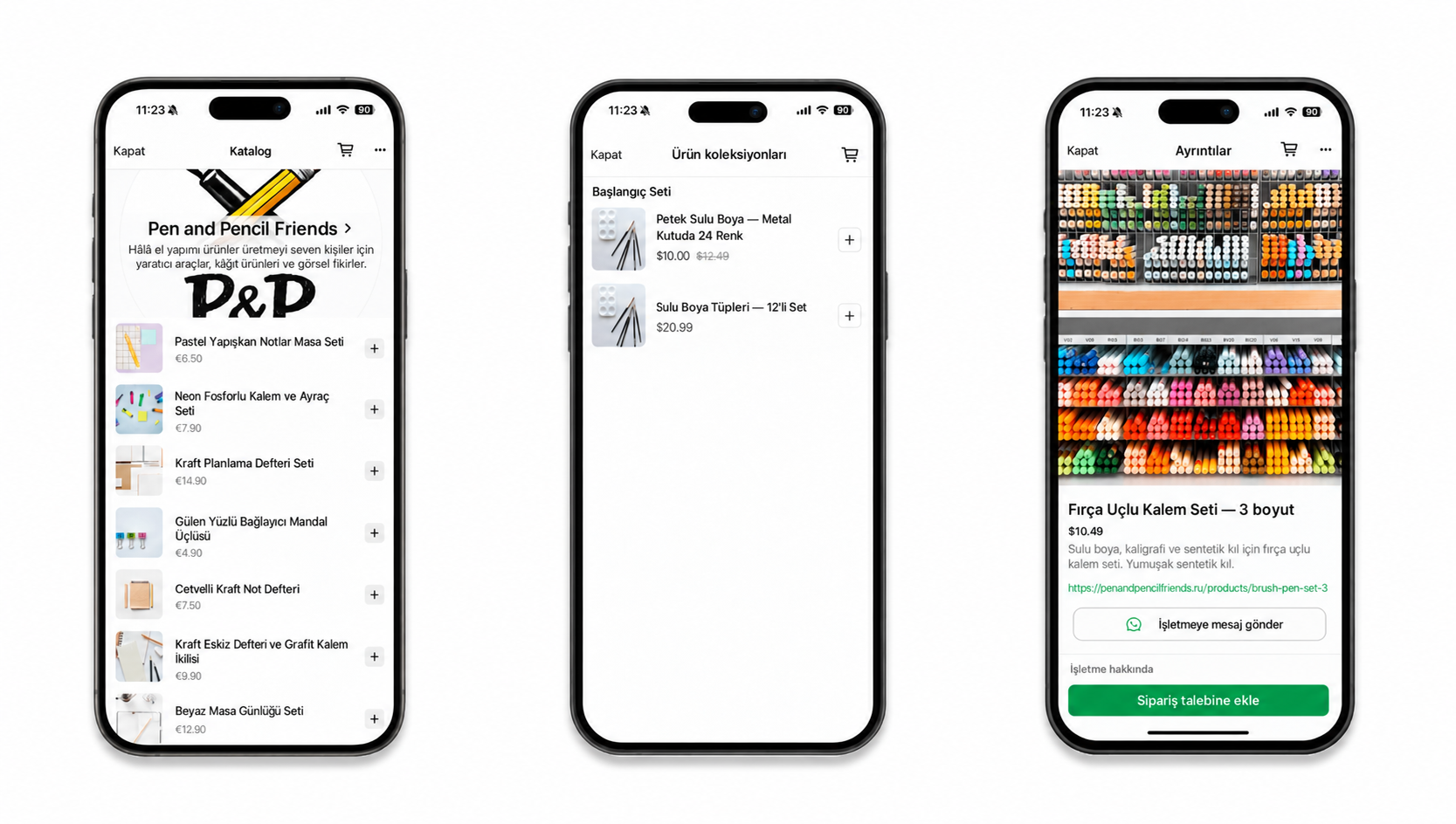 Mobile app showcasing various art supplies and product details for purchase.
