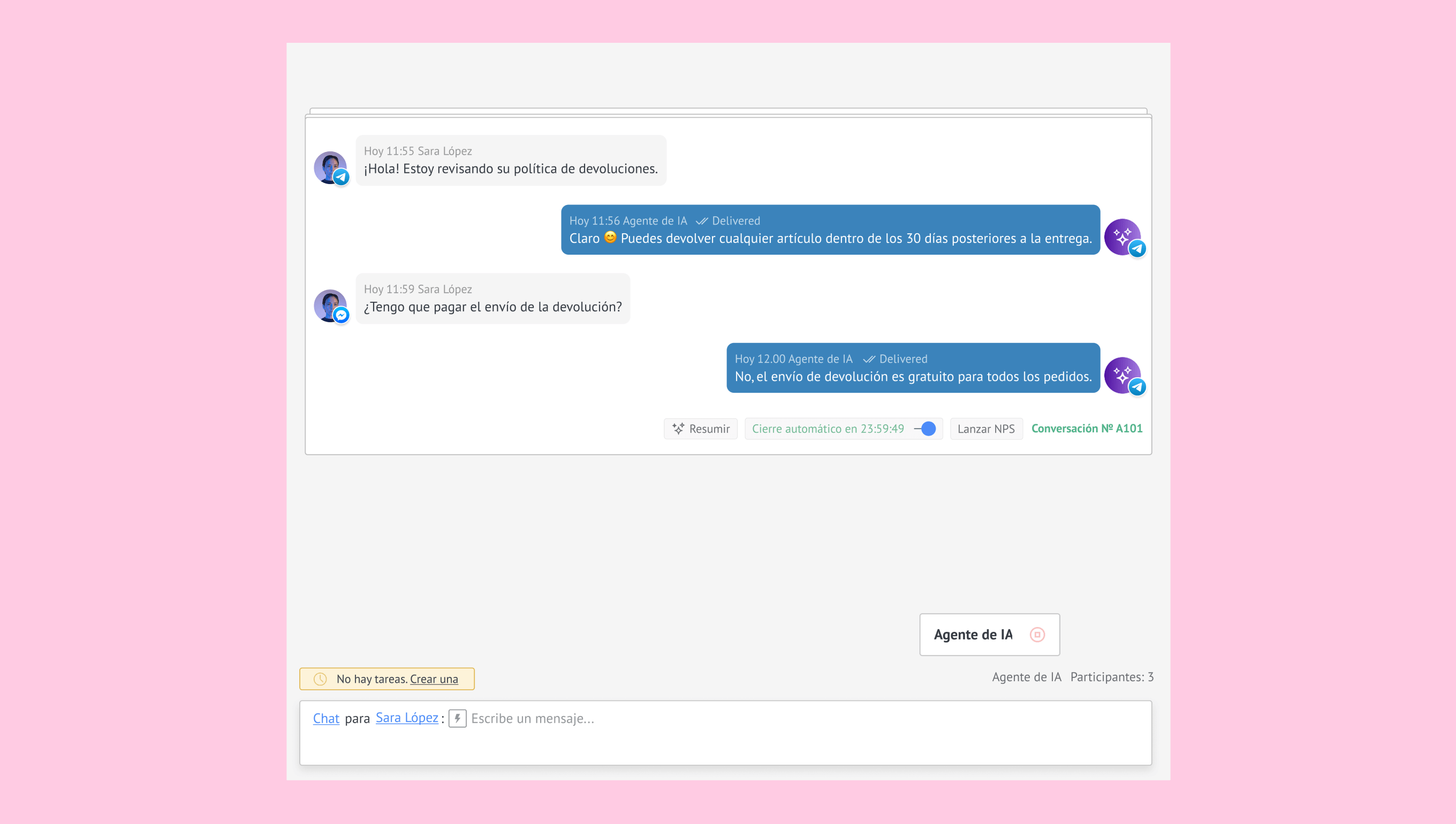 A chat conversation discussing return policies and shipping costs for returns.