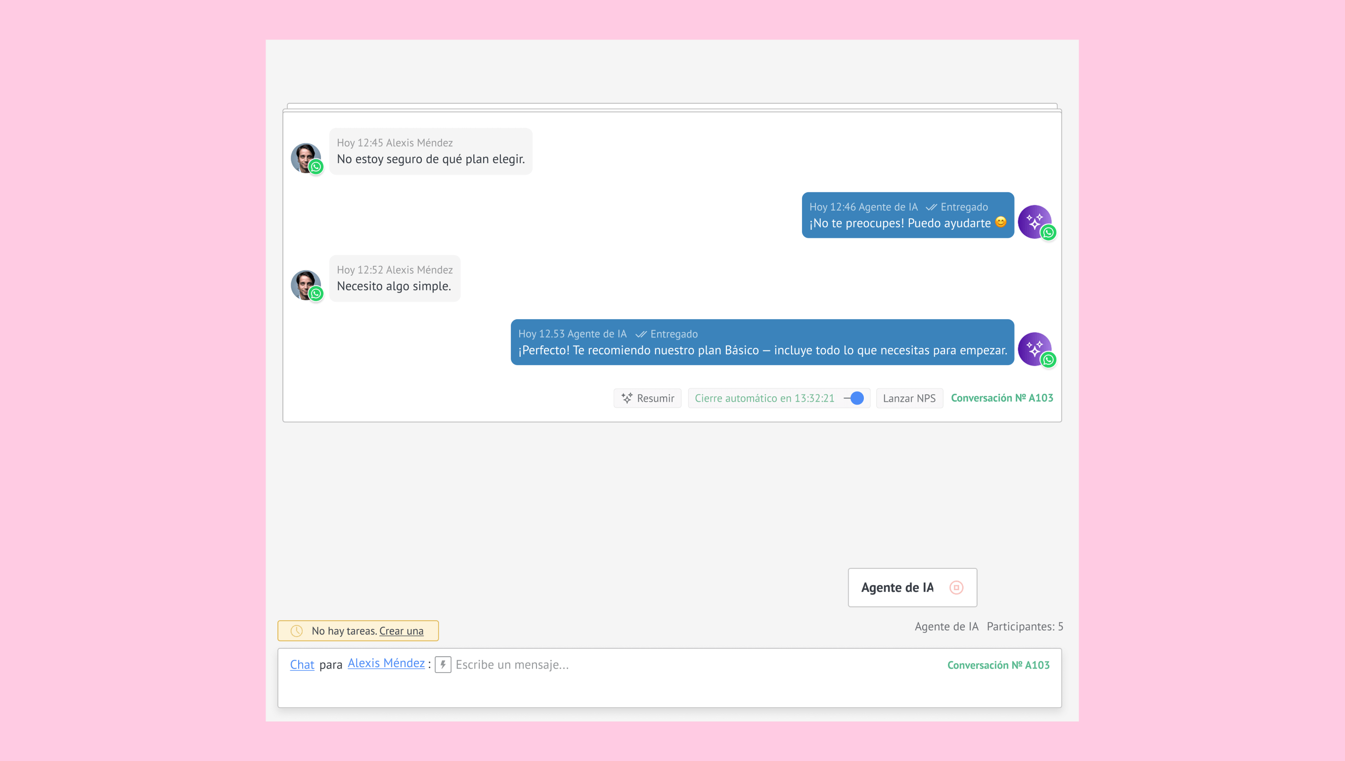 A chat conversation discussing plan recommendations and user needs for assistance.