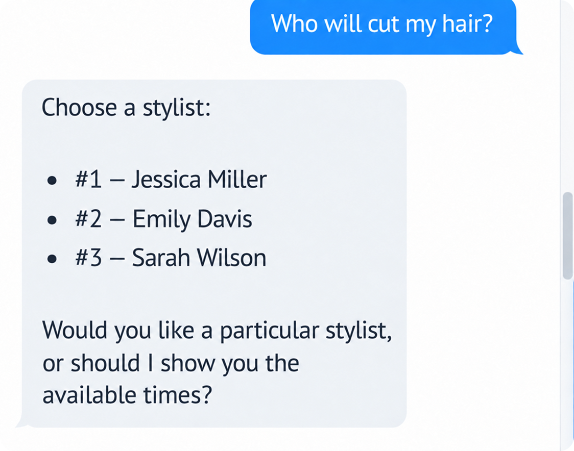 Chat where the AI agent offers stylist options.