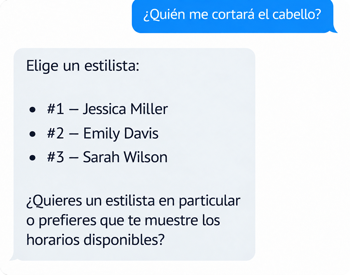 A message asking to choose a hairstylist from three options listed.