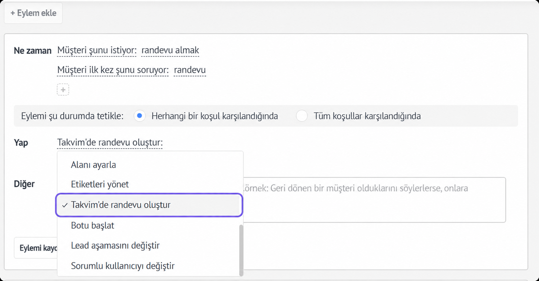 User interface for scheduling appointments with highlighted options for creating a calendar event.