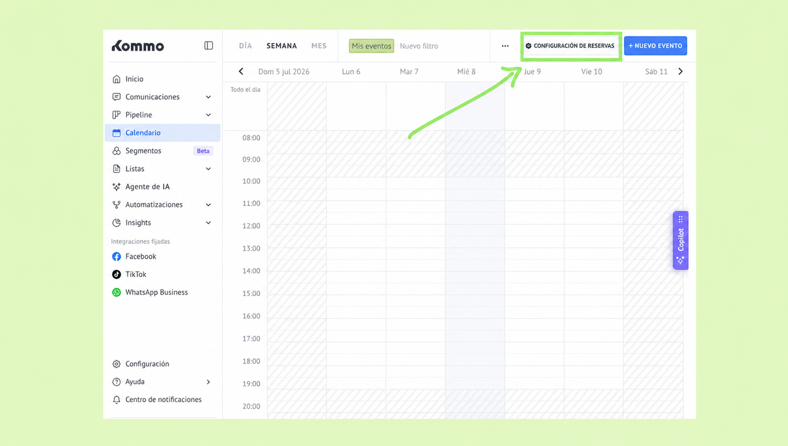 Calendar interface highlighting reservation settings and event management options for users.