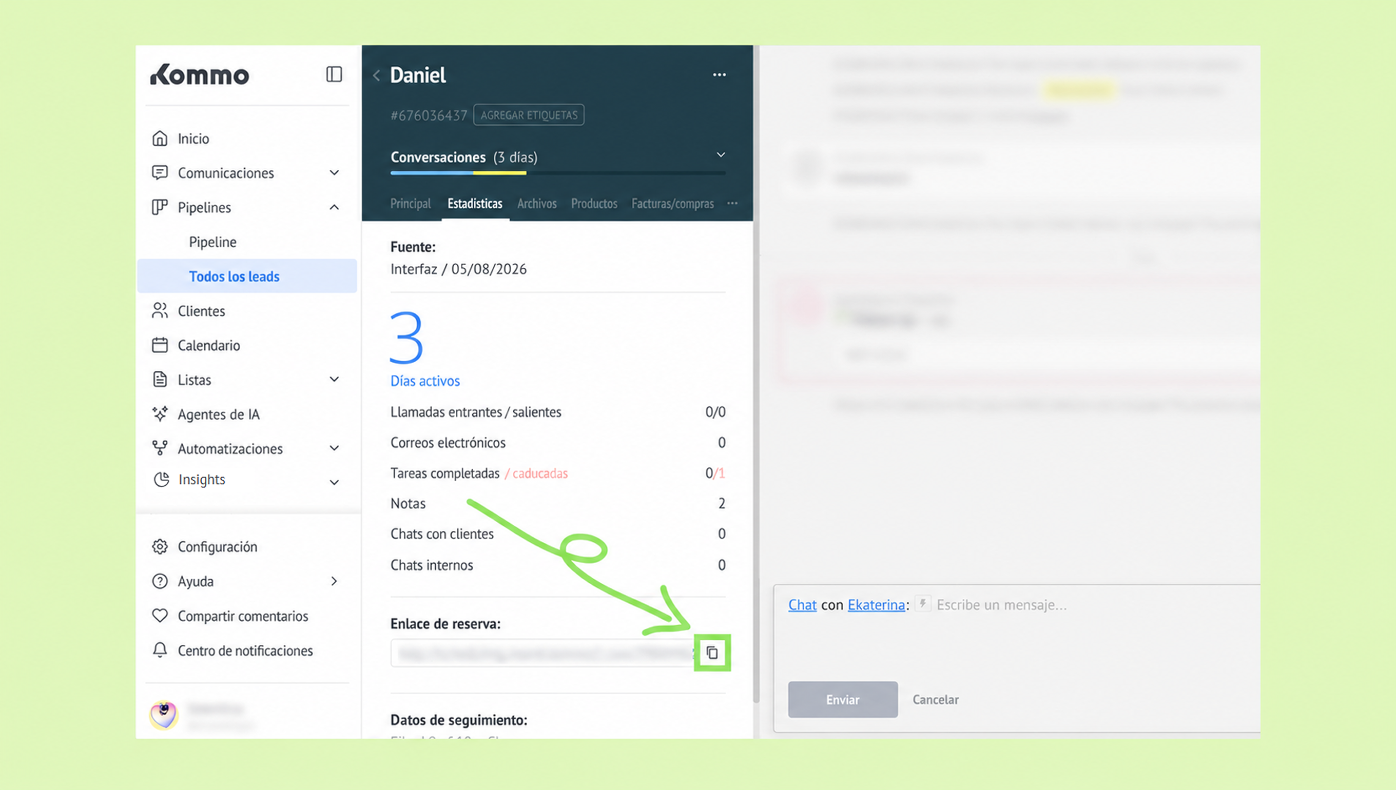 User interface showing lead details, active days, and completed tasks in a software application.