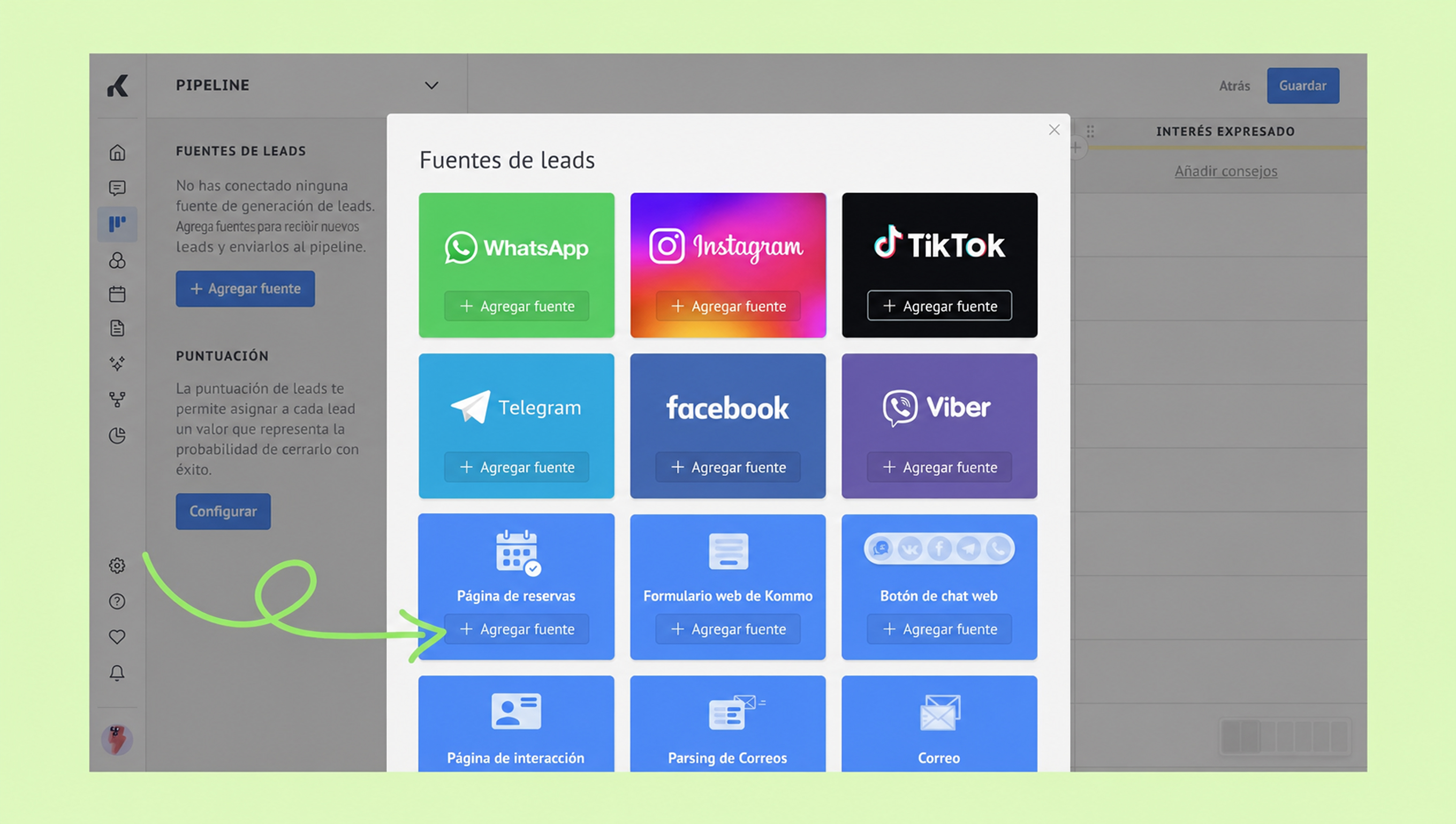 Interface displaying lead sources with options to add various platforms for lead generation.