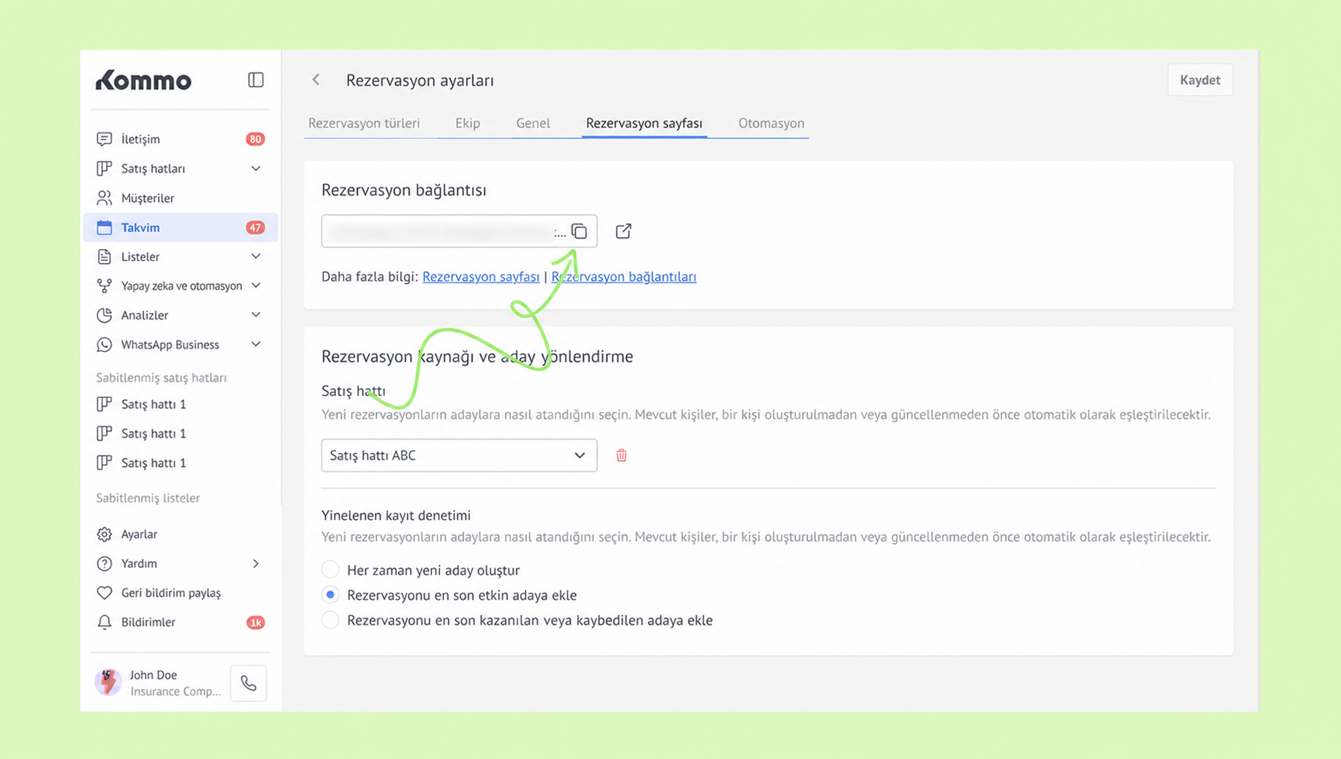 Settings page for reservations with highlighted options for source and candidate routing.
