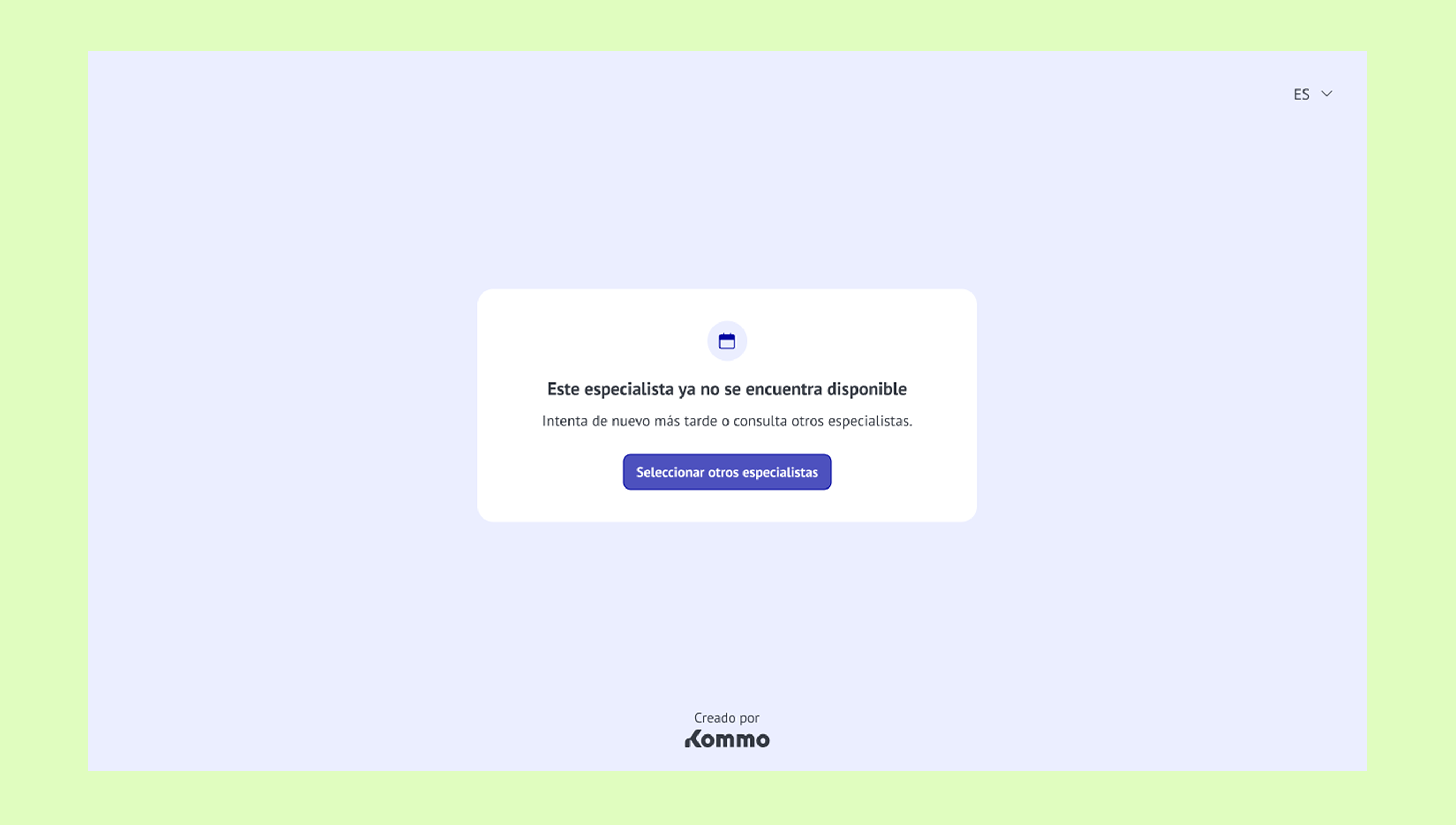 Message indicating the specialist is unavailable and suggesting to select others.