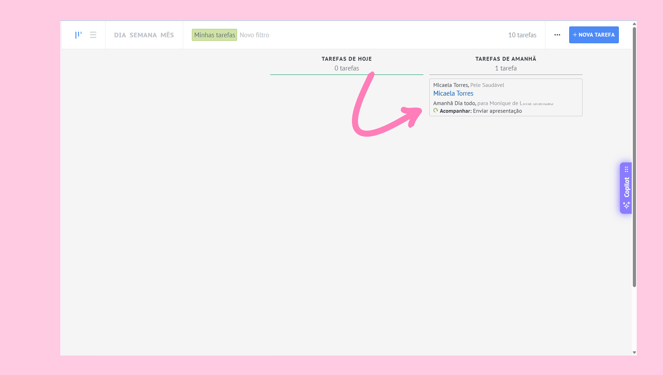 Task management interface showing today's and tomorrow's tasks with user details.