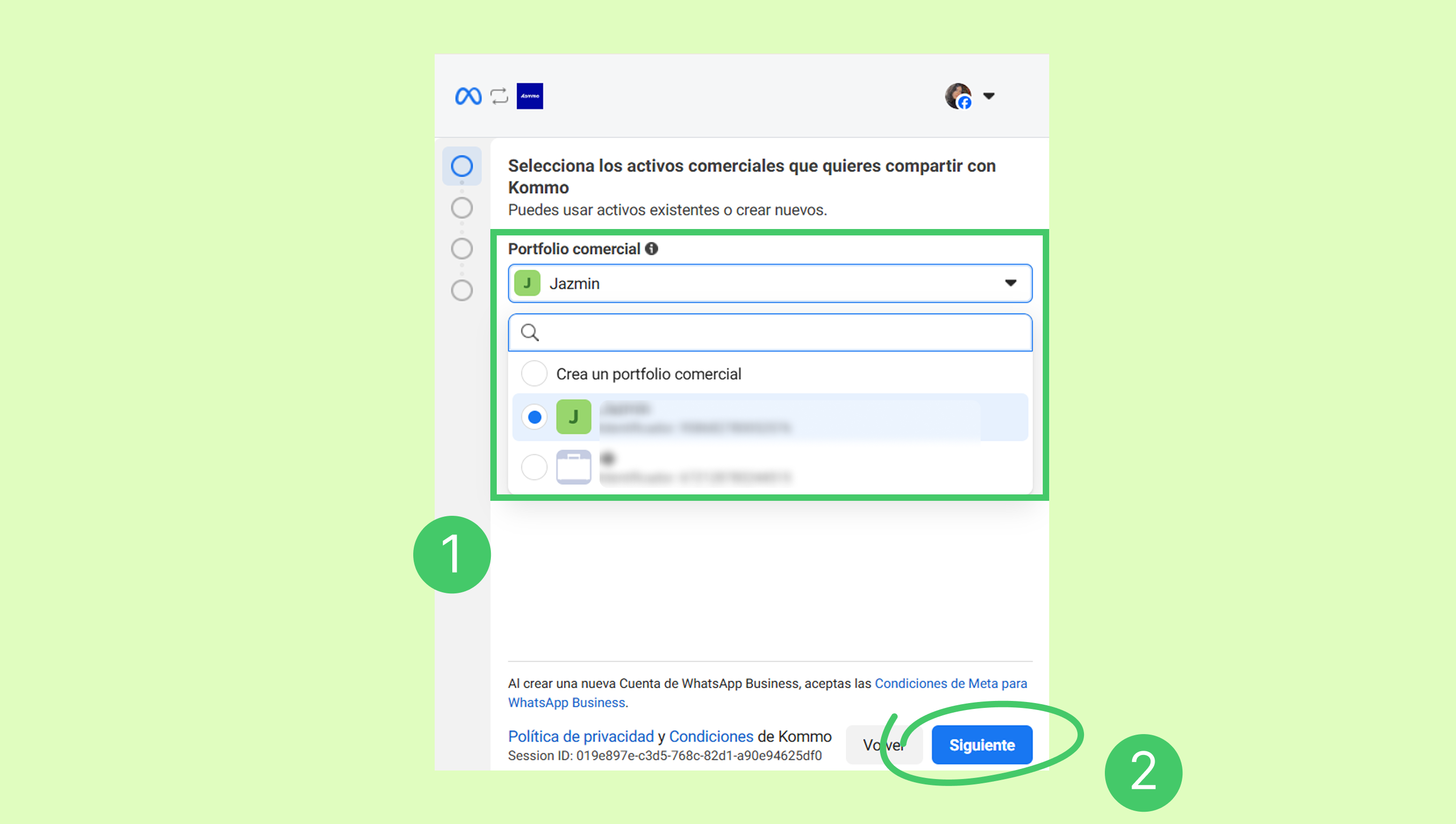 Select a commercial portfolio and proceed to the next step in the process.
