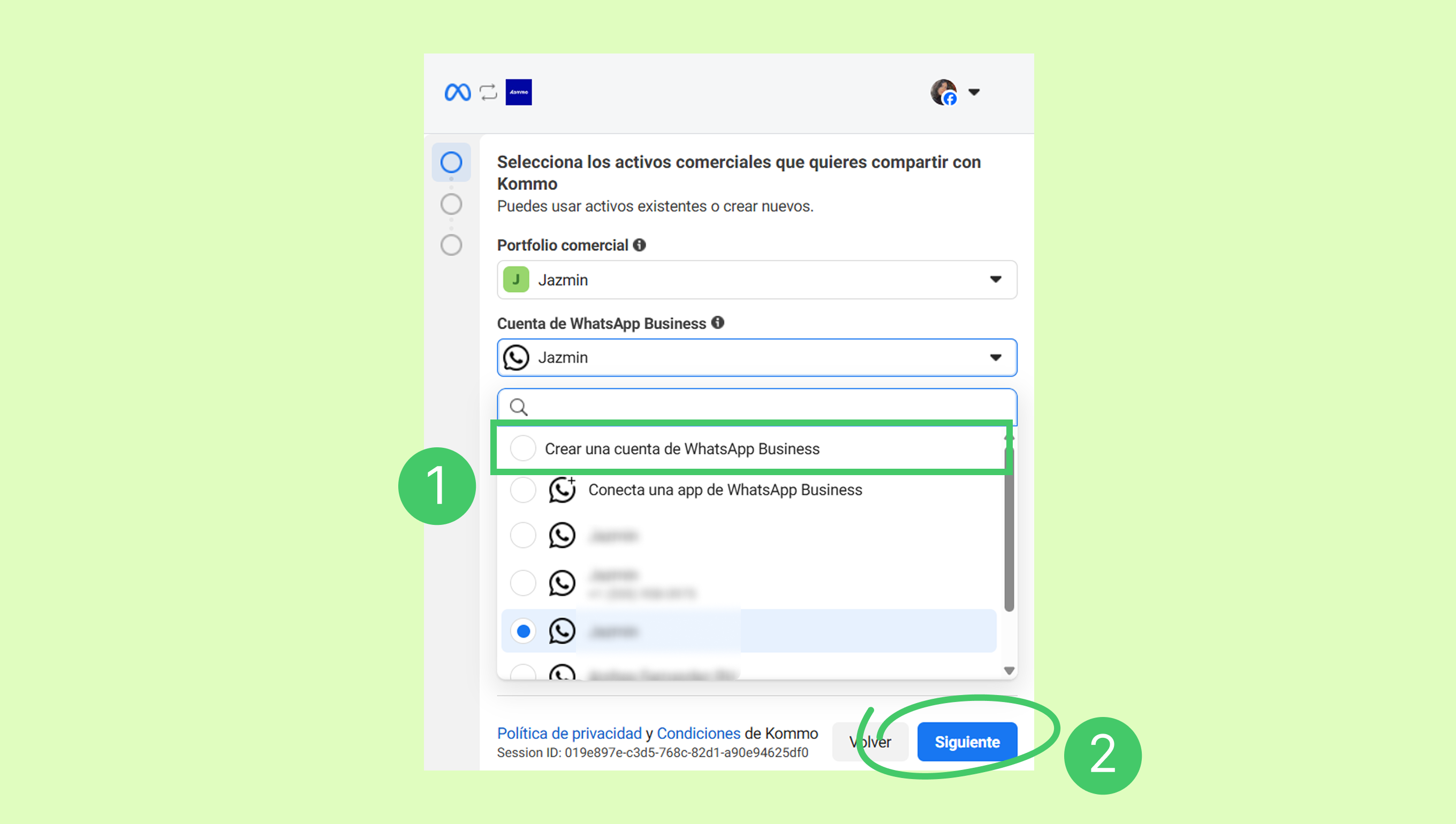 Select WhatsApp Business account options and proceed to the next step.