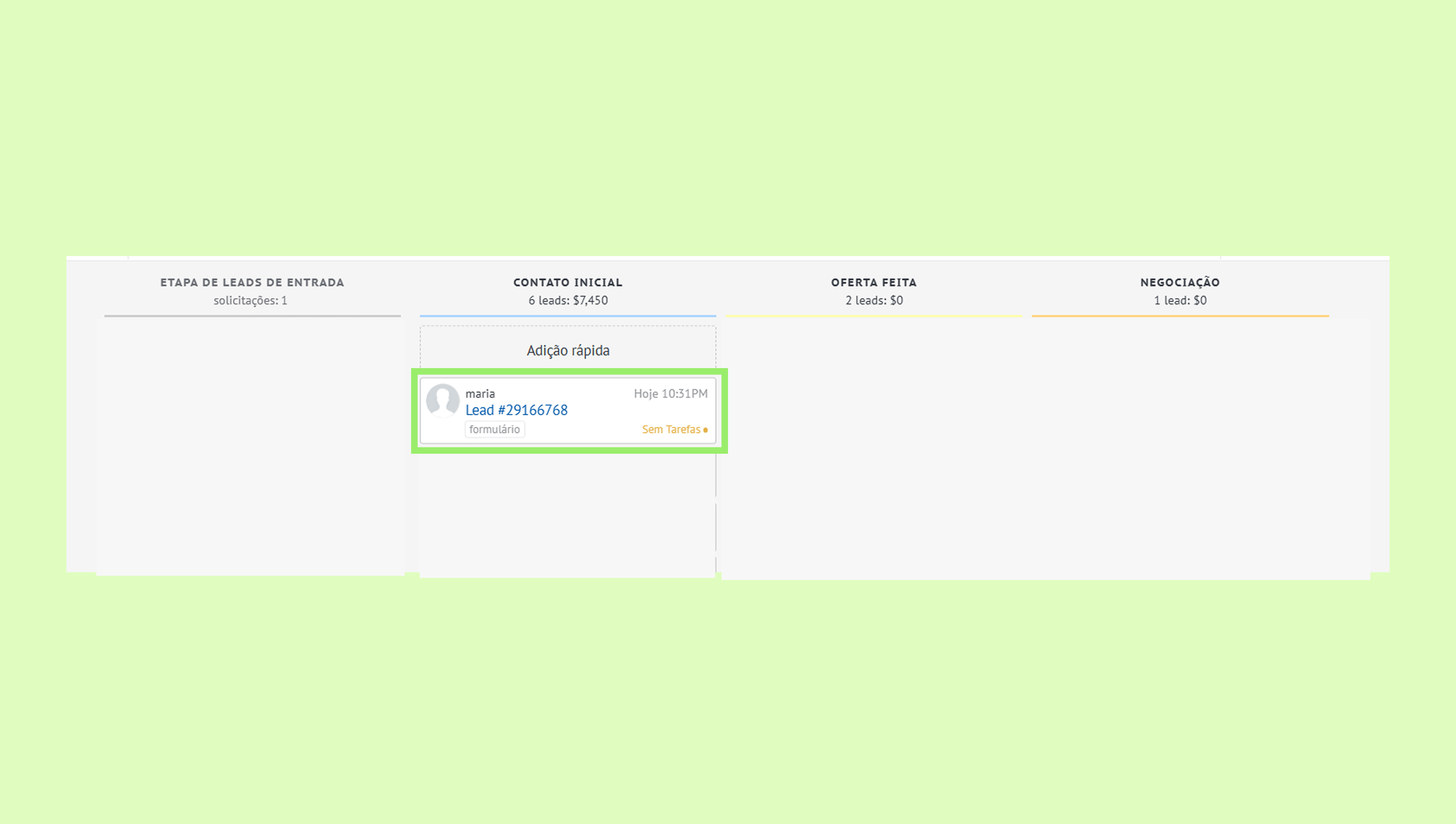 Lead management interface showing details for a lead named Maria and associated tasks.