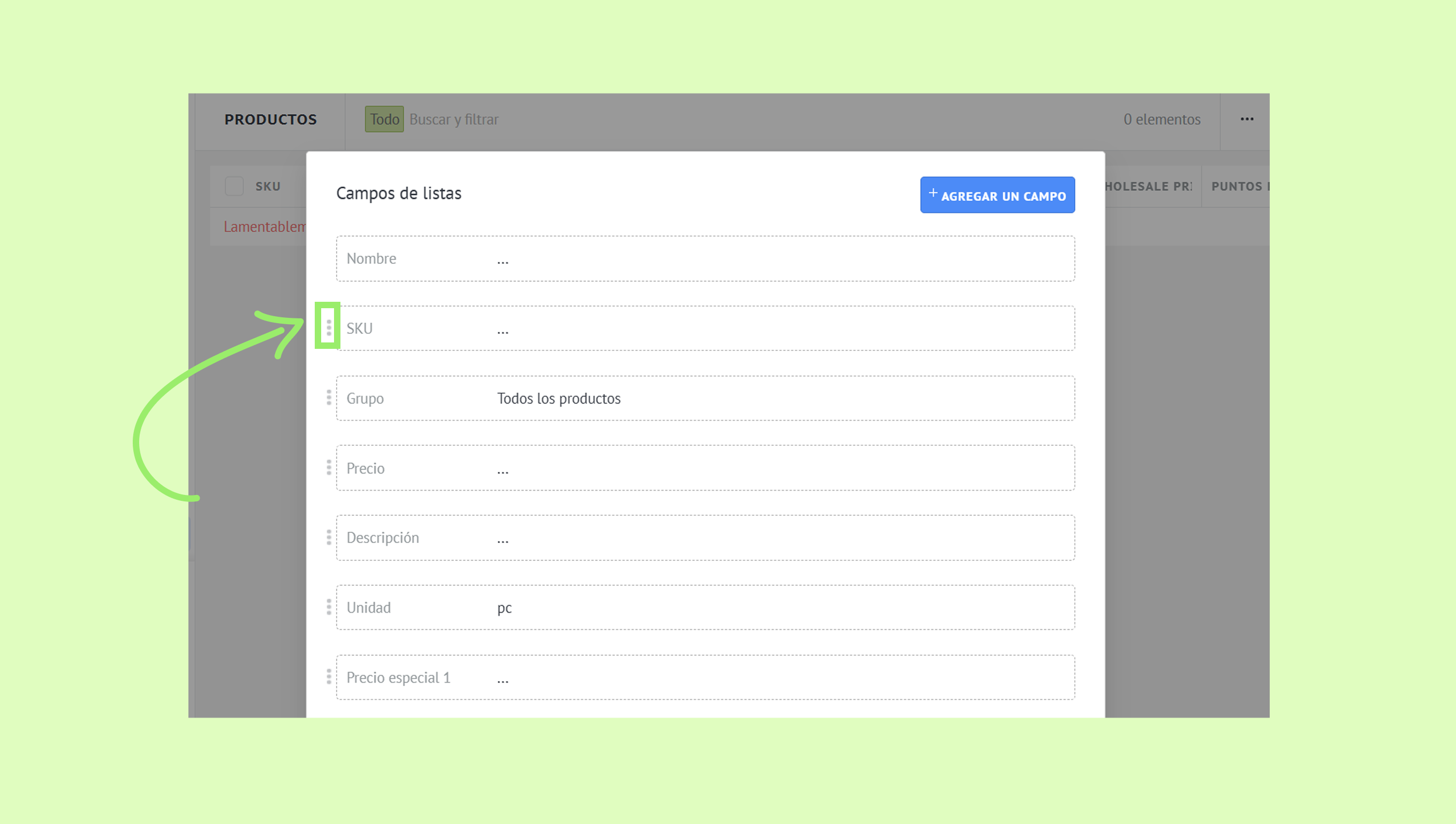 Form fields for product listing, highlighting the SKU entry section for data input.