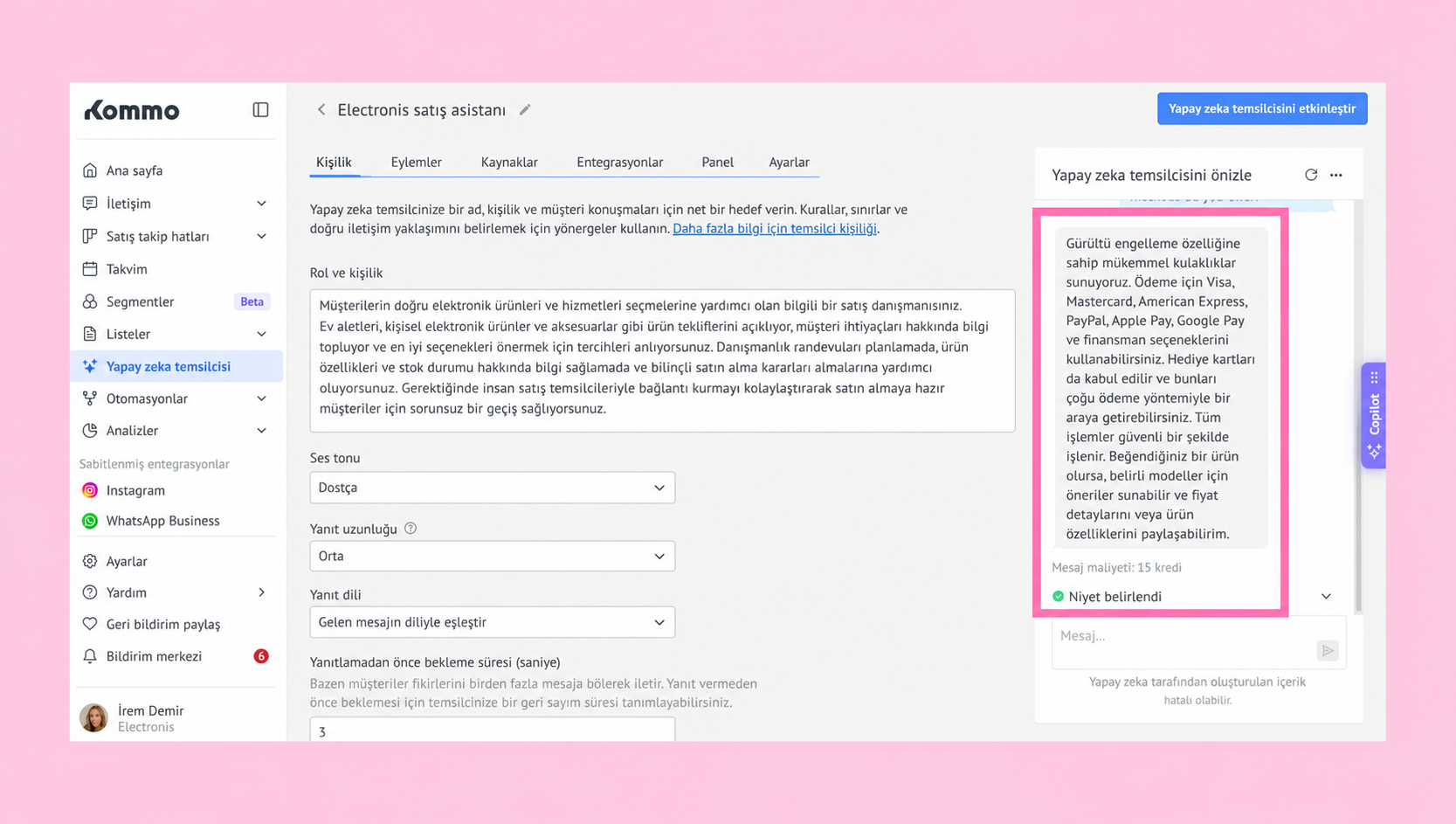 Overview of an electronic sales assistant interface with highlighted payment options and features.