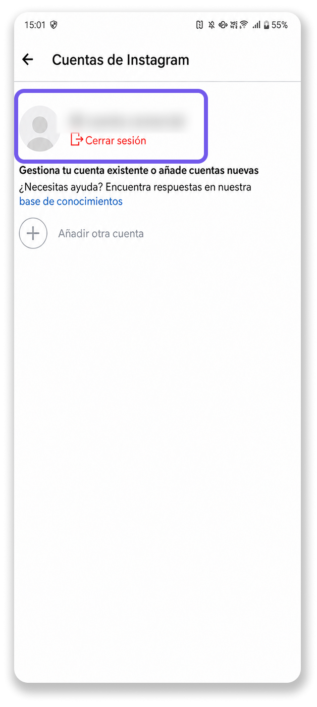 Instagram account management screen with options to log out or add accounts.