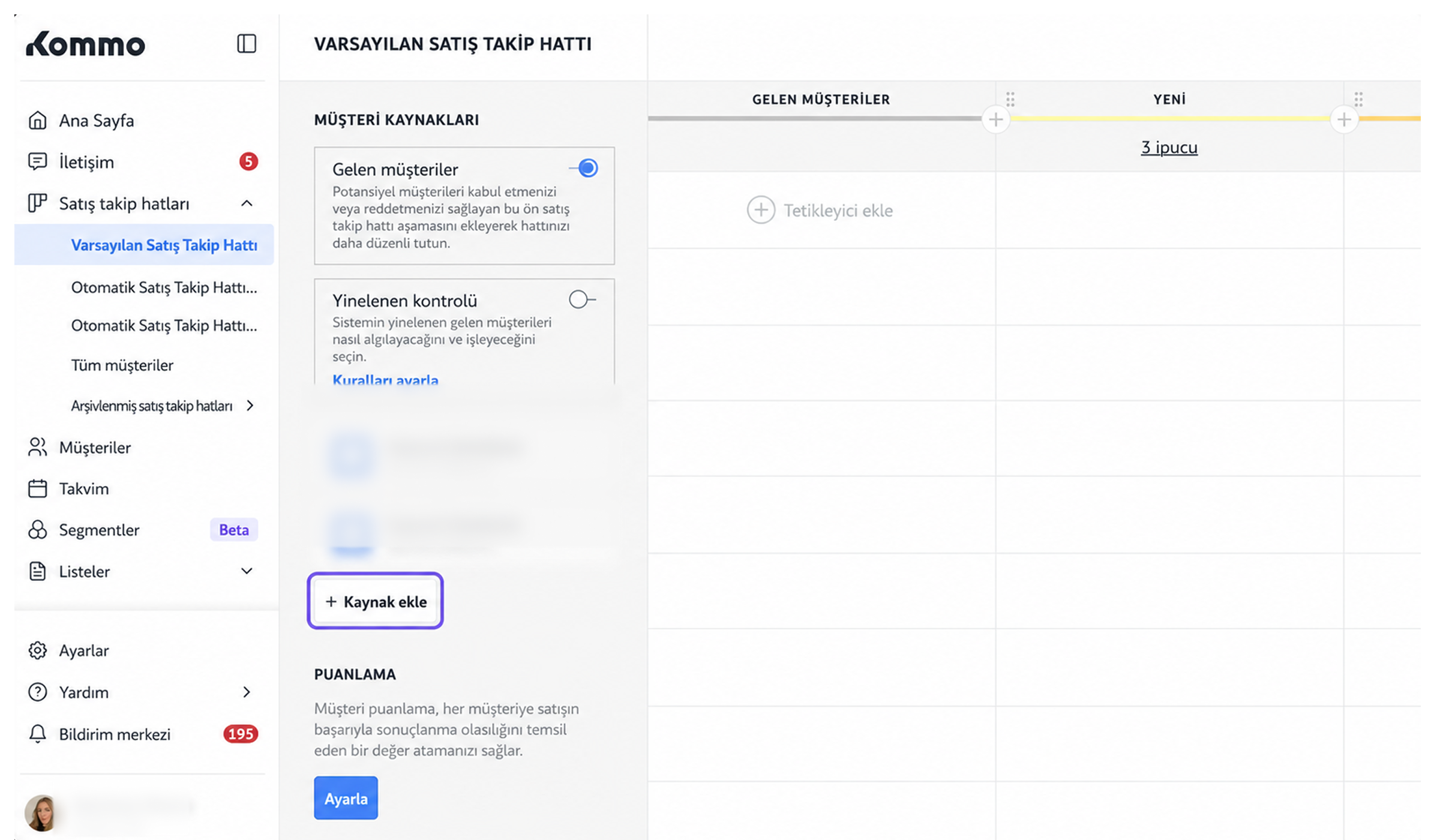 Sales tracking interface showing customer sources and options to add new sources.