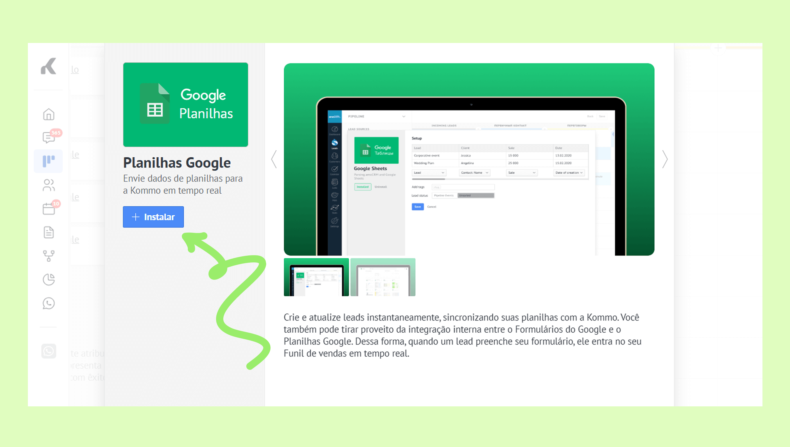 Google Sheets integration with Kommo for real-time data synchronization and lead management.