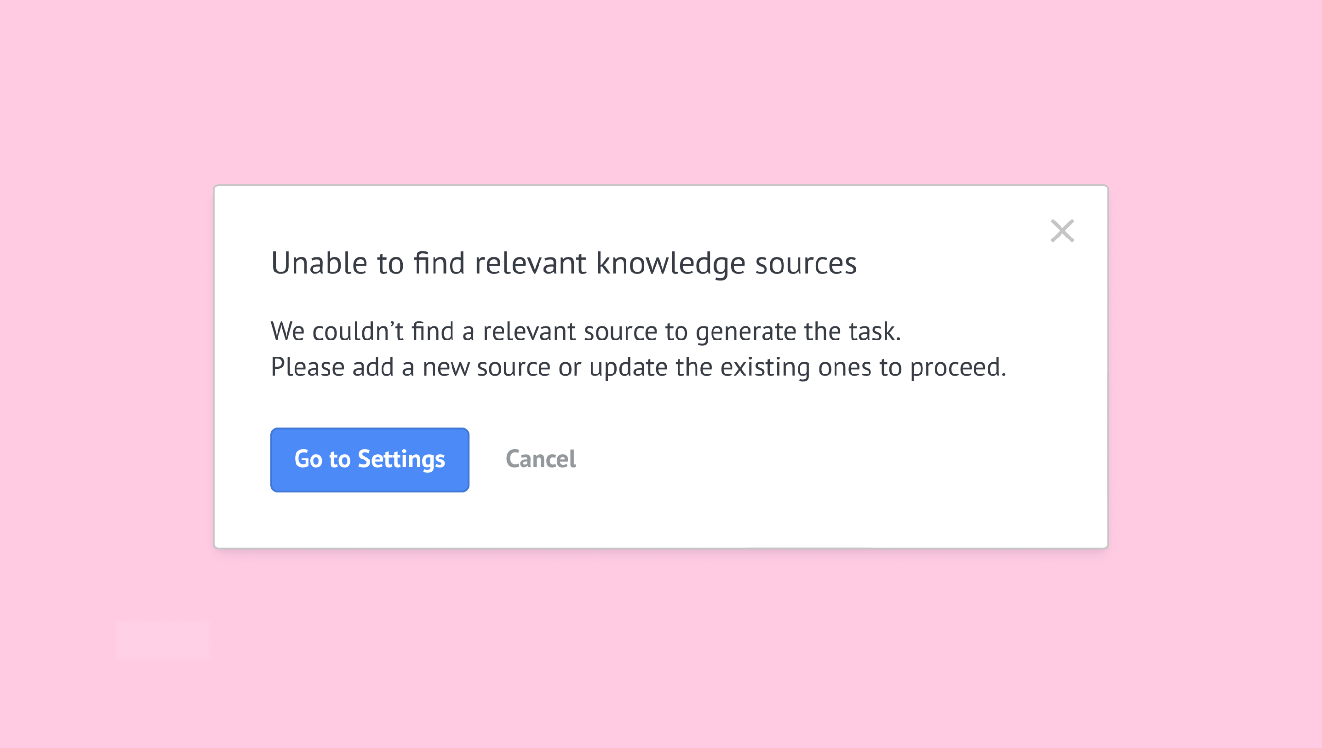 Kommo knowledge source error message.
