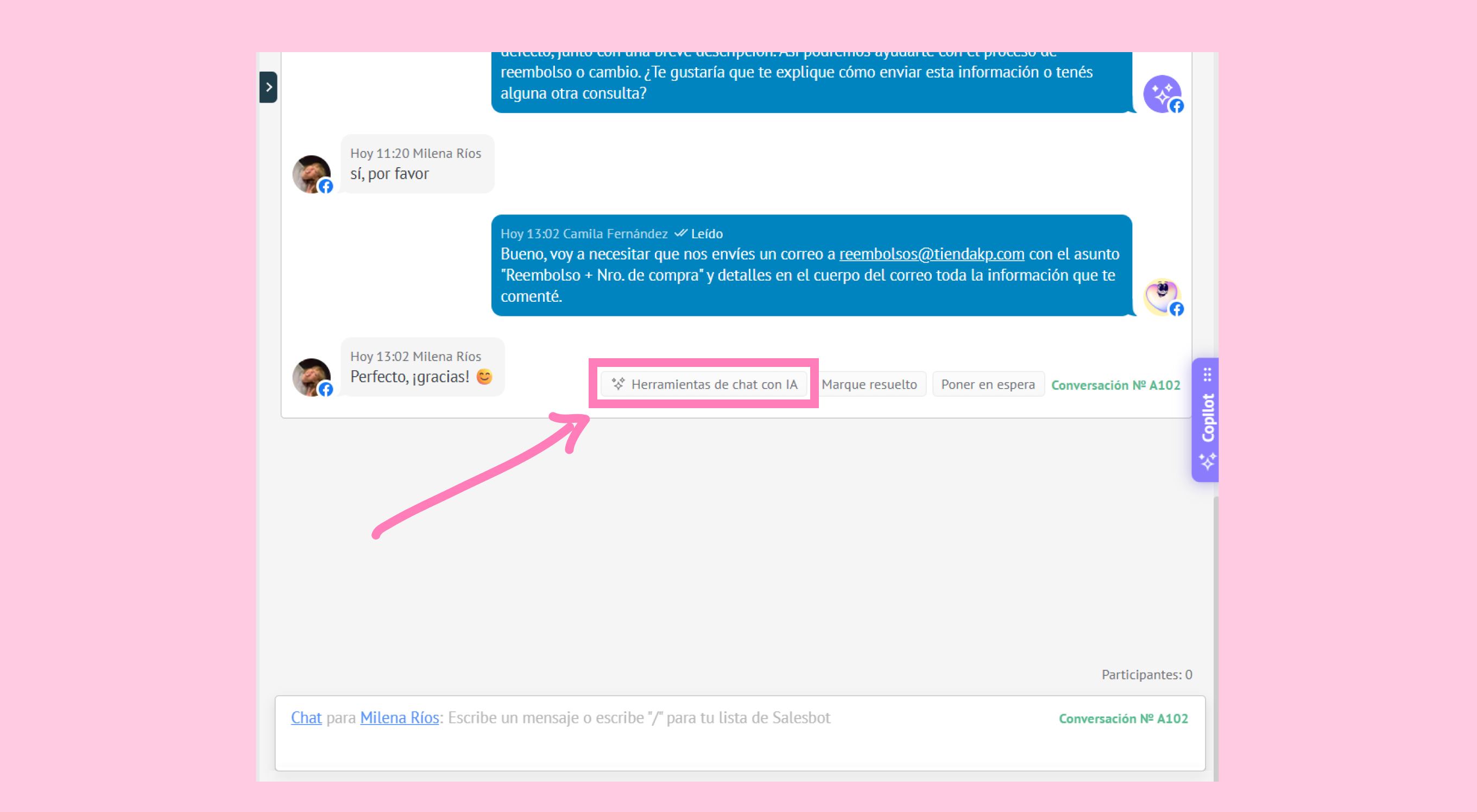 Chat conversation discussing refund process and necessary email details for assistance.