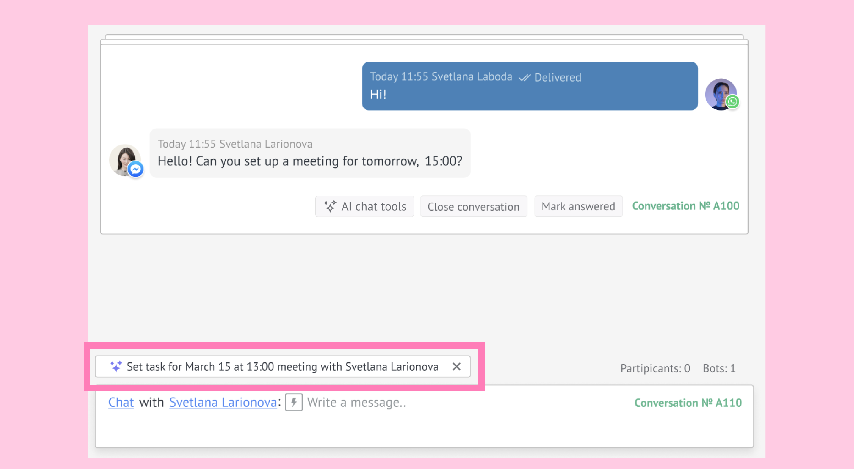 Task Suggestions displaying the suggested task to schedule a pricing meeting.