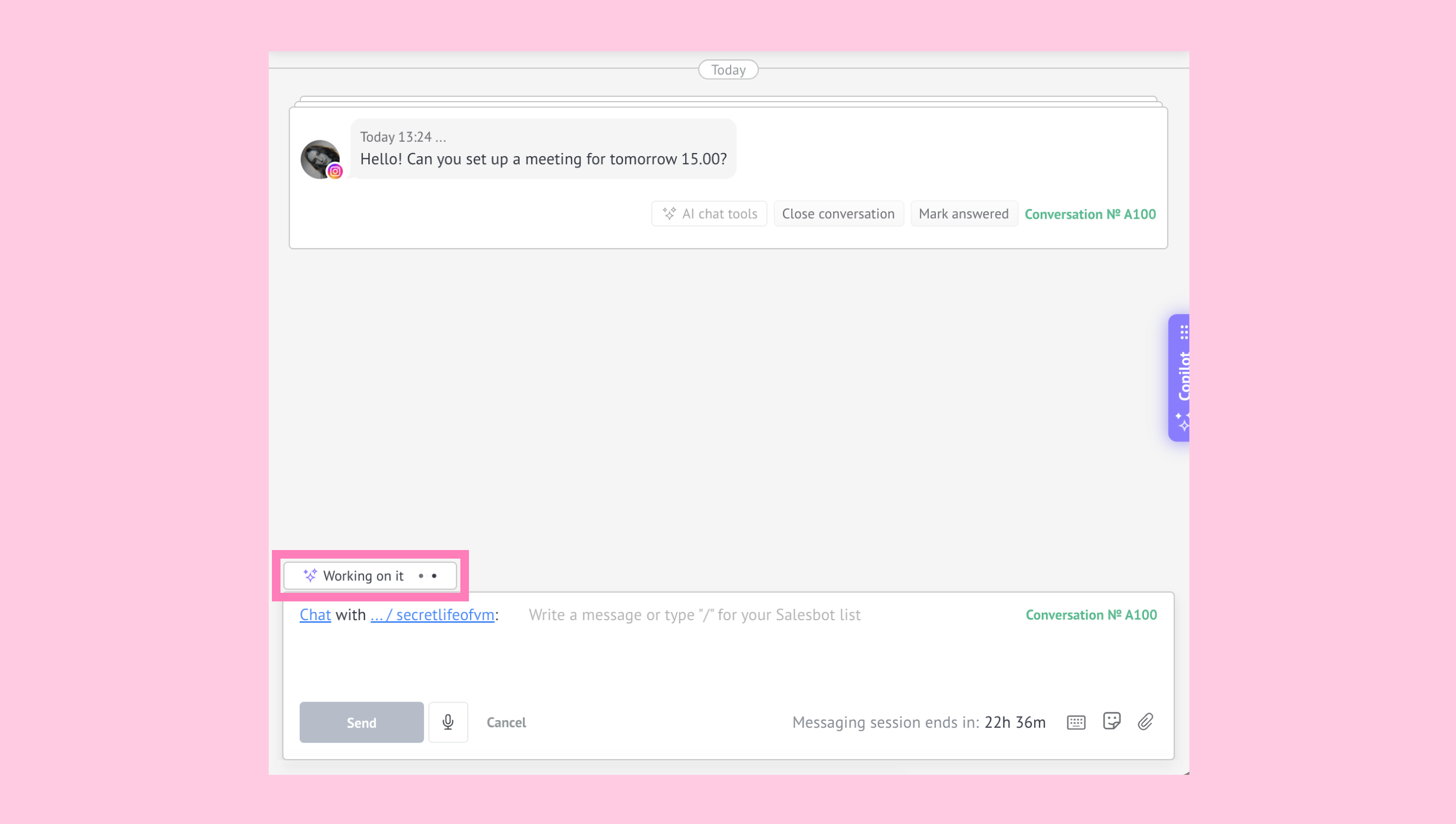 Task Suggestions displaying the task suggestion being generated in the conversation.