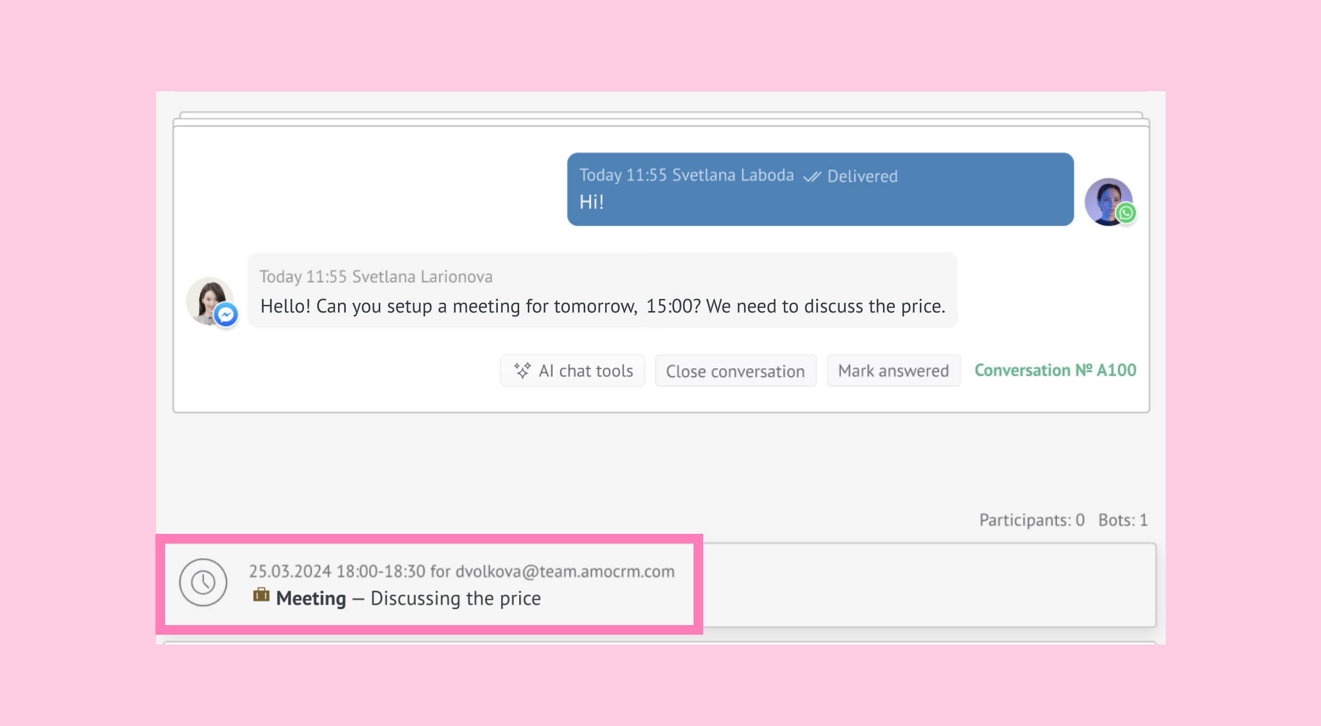 Meeting task created from the customer conversation.