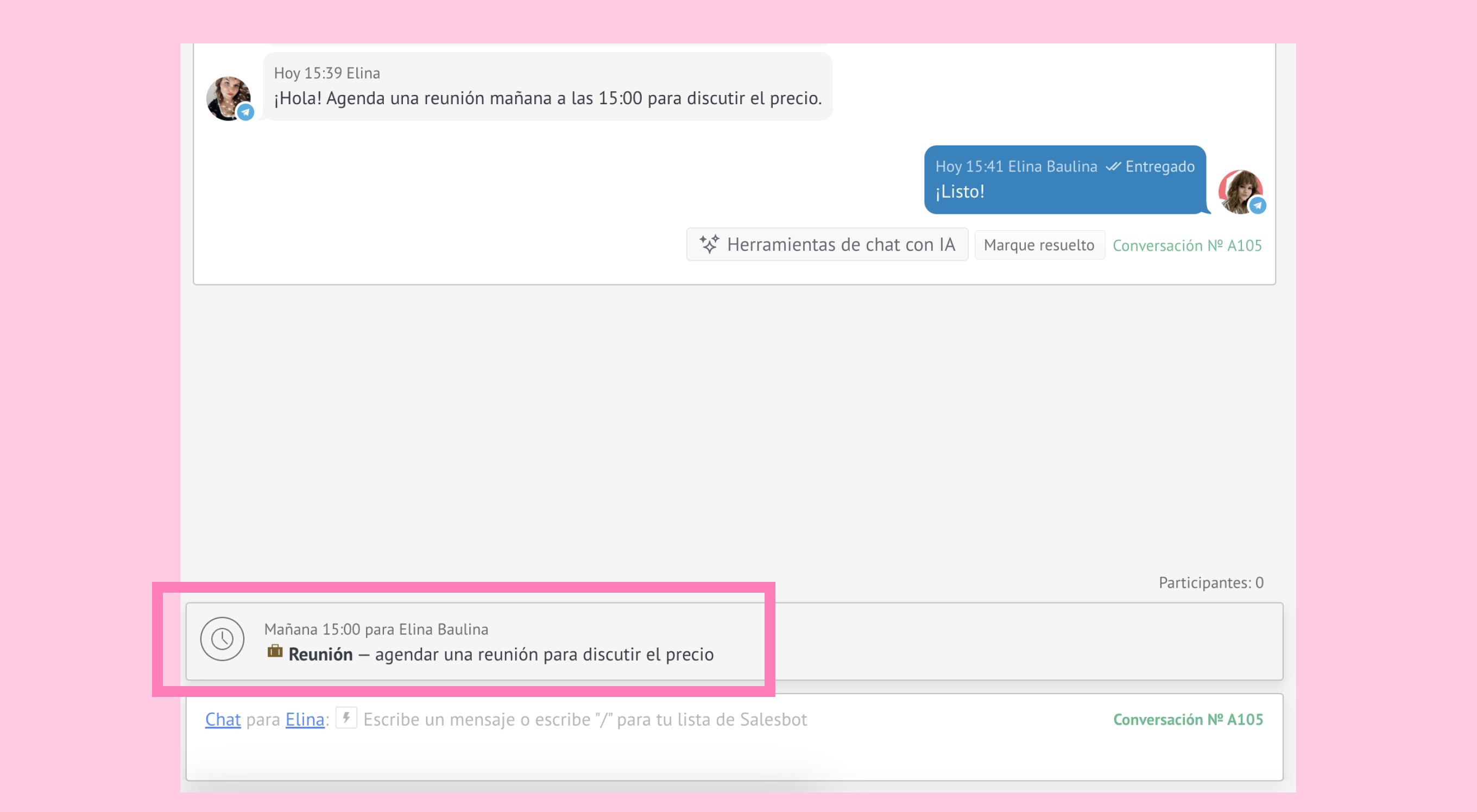Chat conversation scheduling a meeting to discuss pricing details for tomorrow.