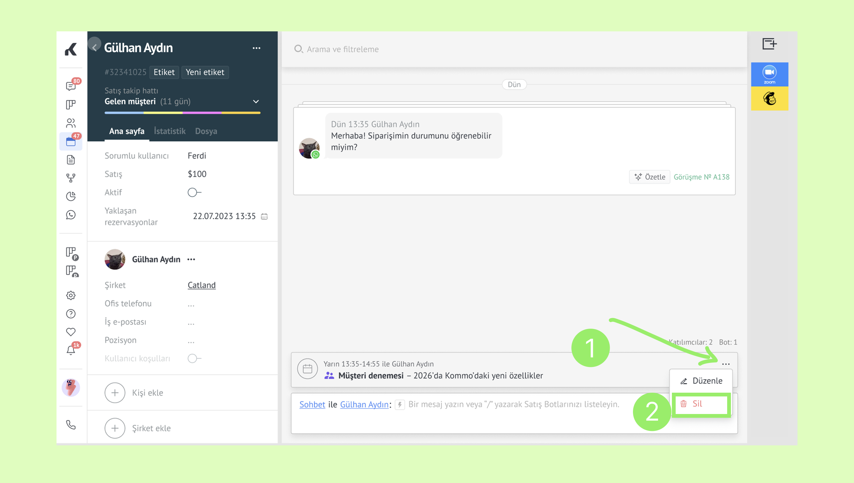 User interface showing chat messages and options for editing or deleting messages.
