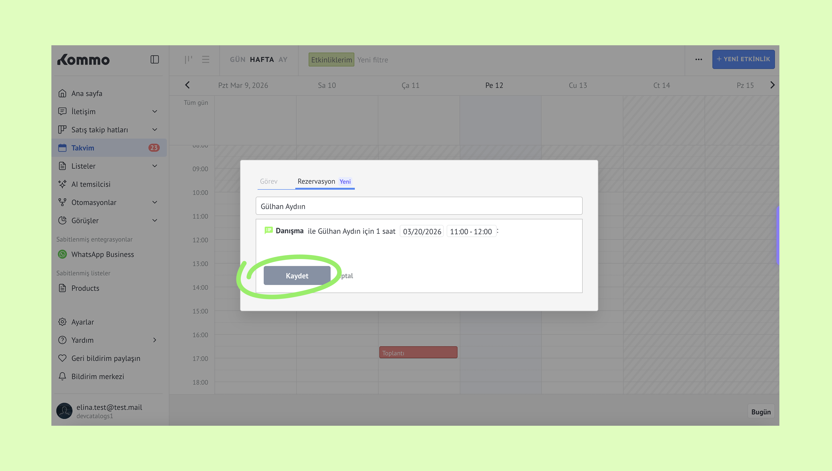 User interface for scheduling an appointment with a save button highlighted.