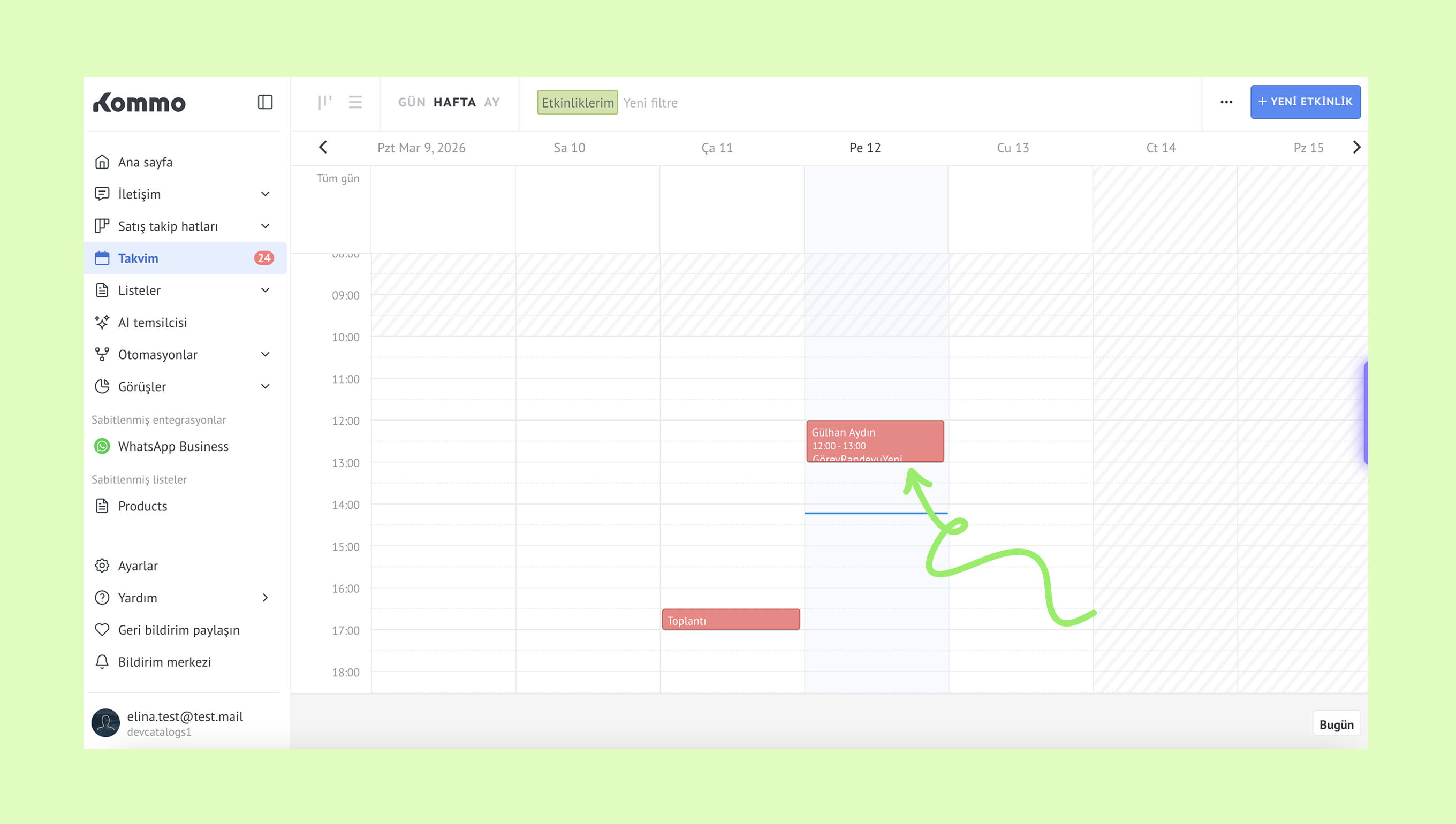 Calendar view showing scheduled events for March 9, 2026, with highlighted details.