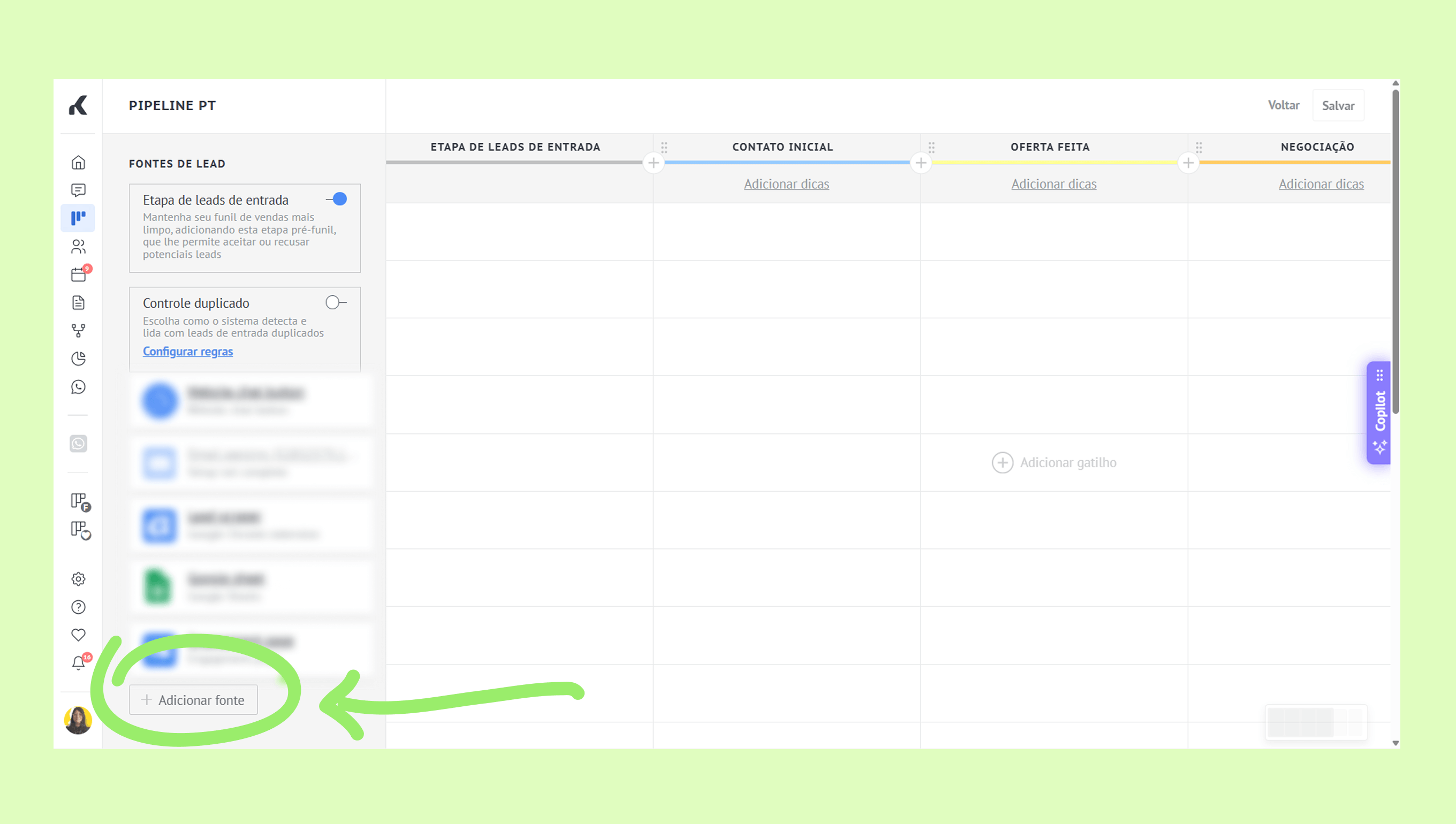 User interface showing lead sources with an option to add a source highlighted.
