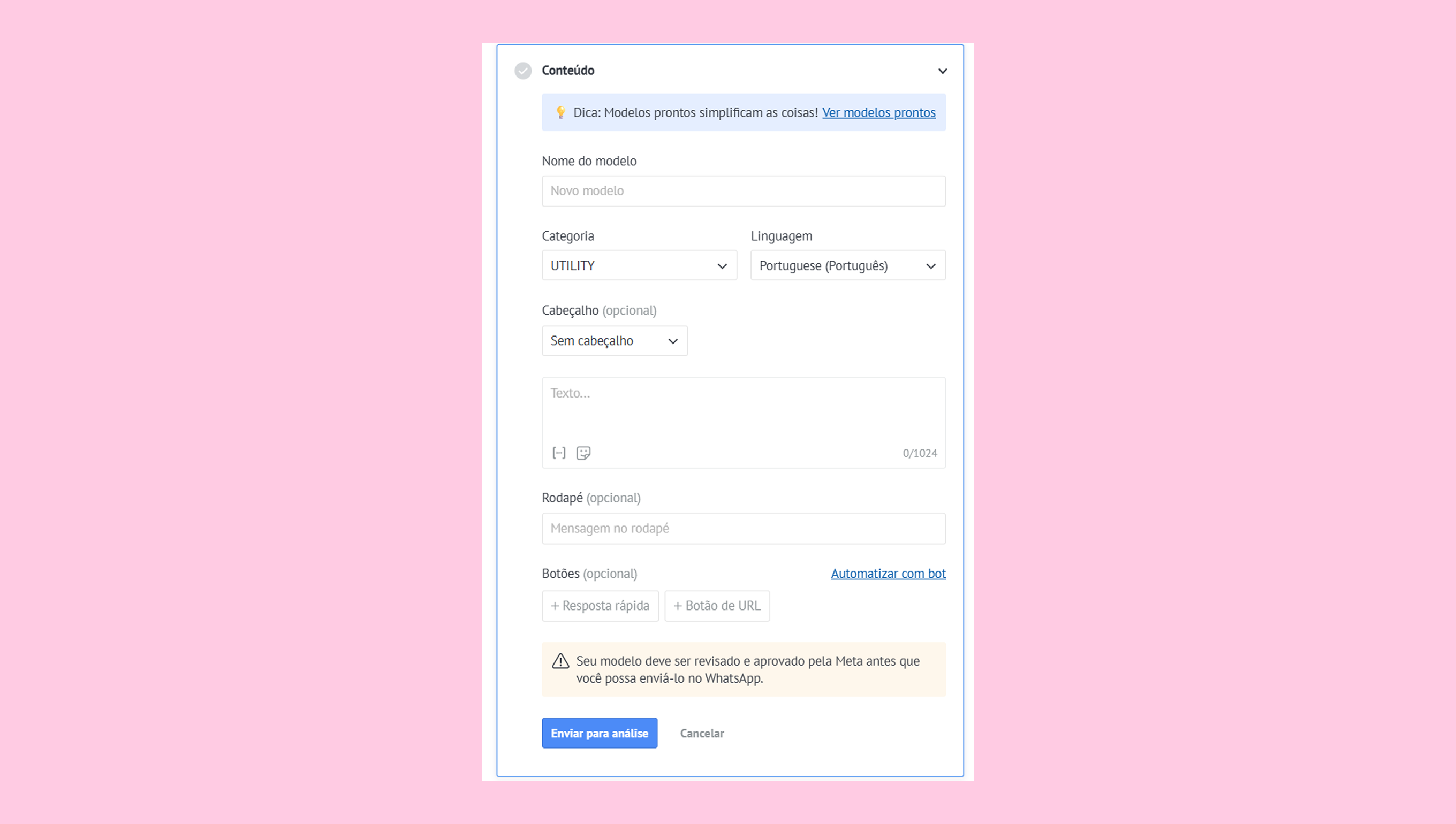 Form for creating a new model with various input fields and submission options.