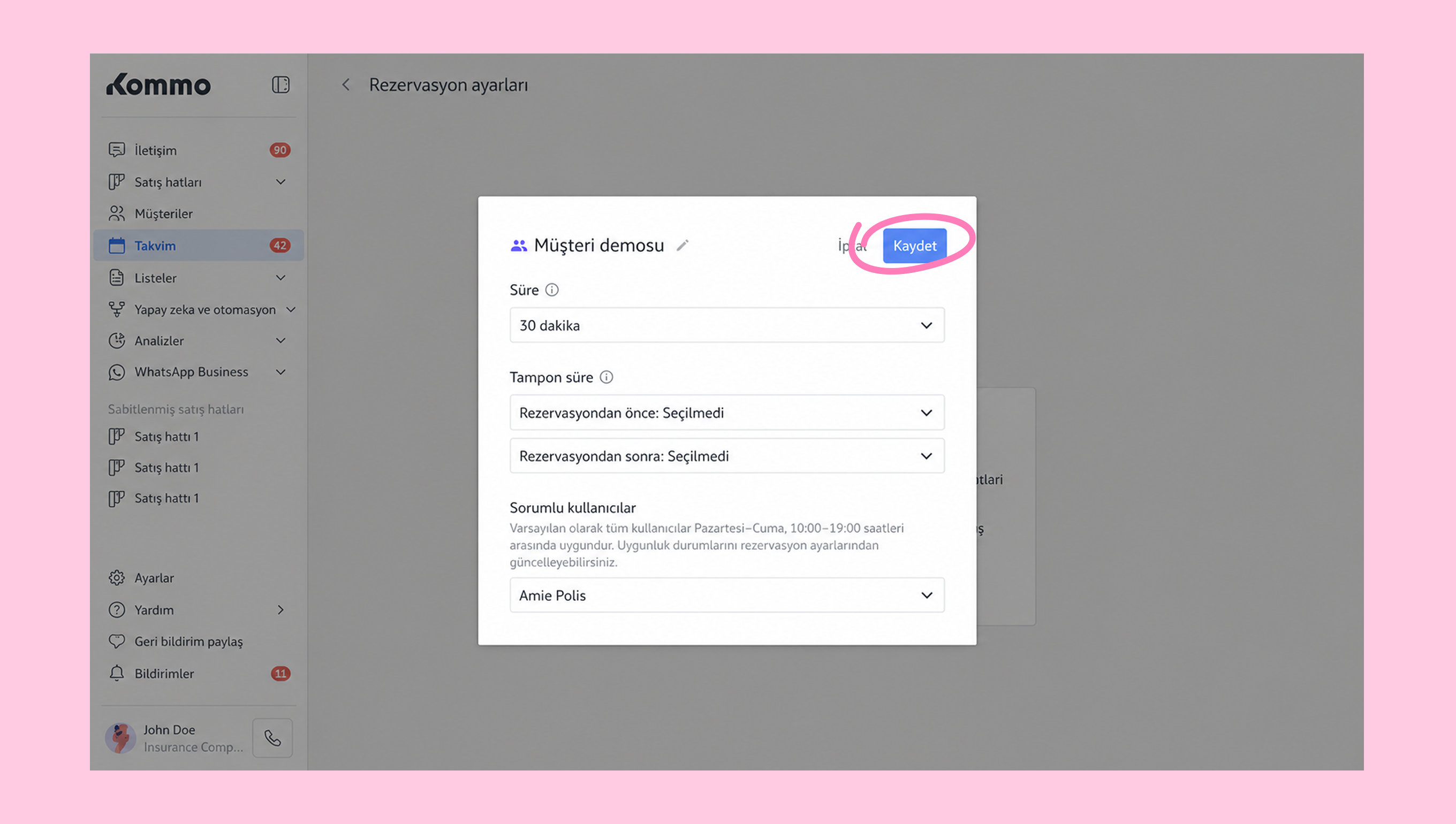 User interface for scheduling appointments with highlighted save button and options.
