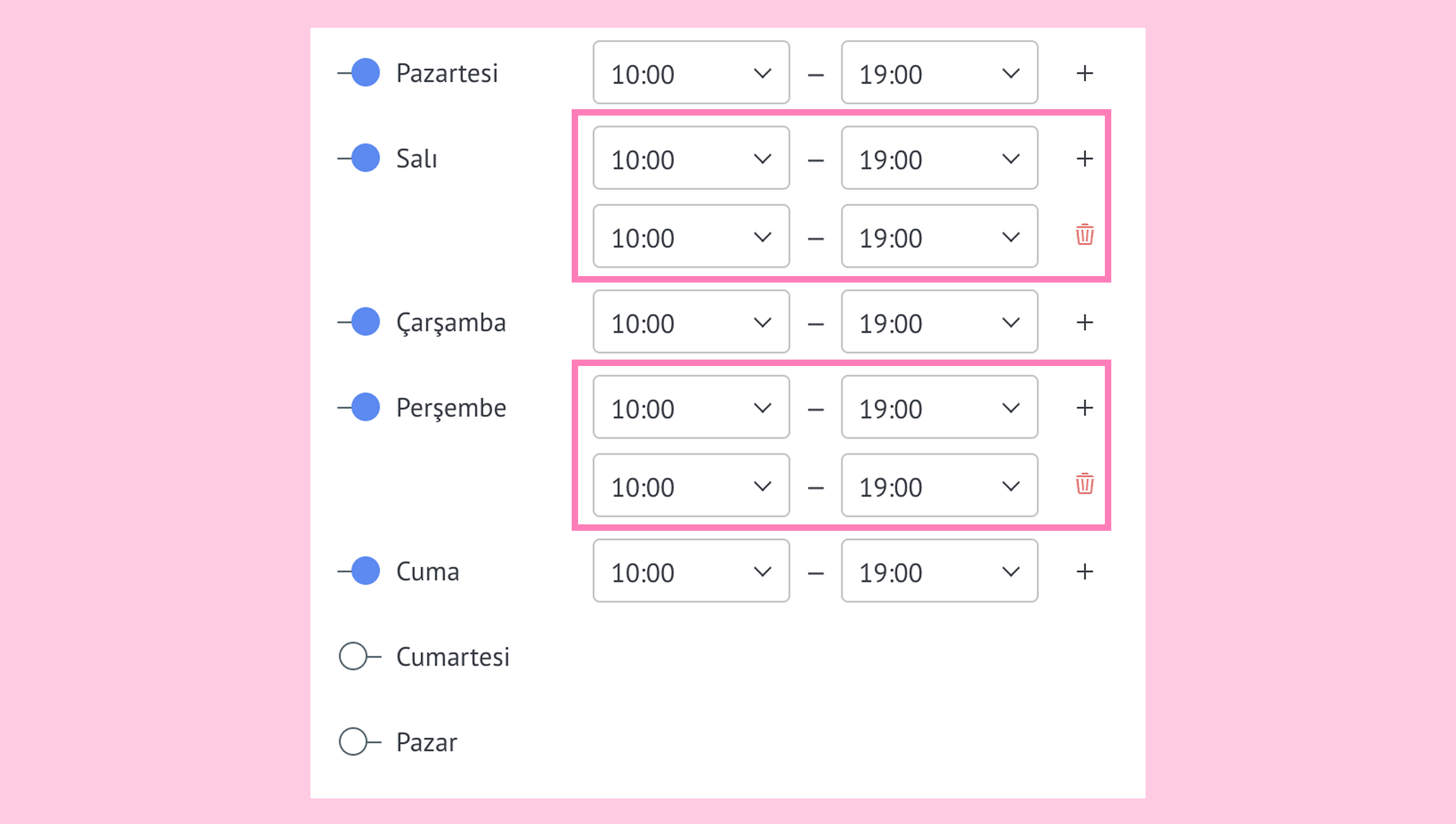 Weekly schedule with time slots for each day of the week displayed clearly.