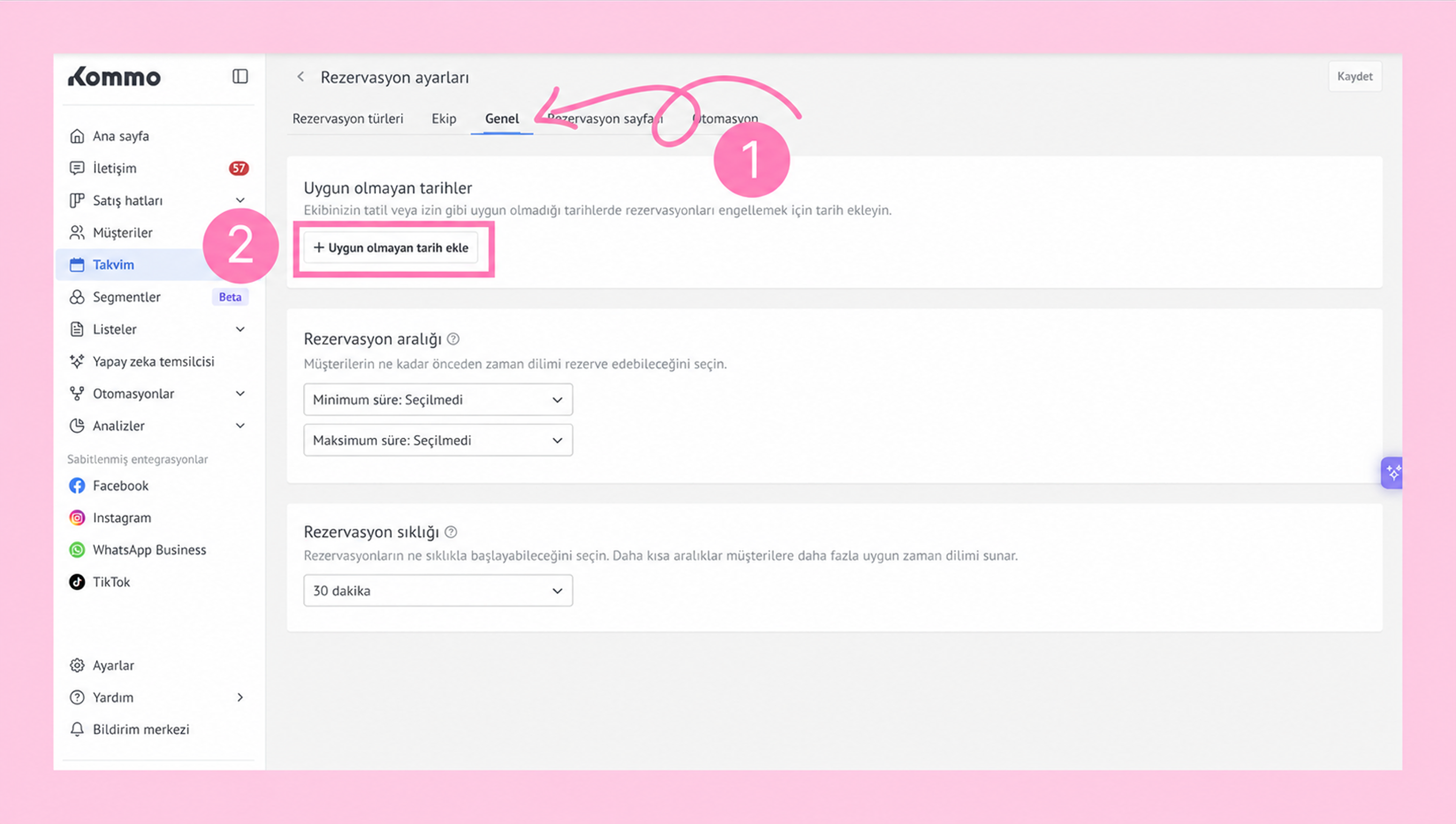 Settings page for adding unavailable dates in reservation management system.