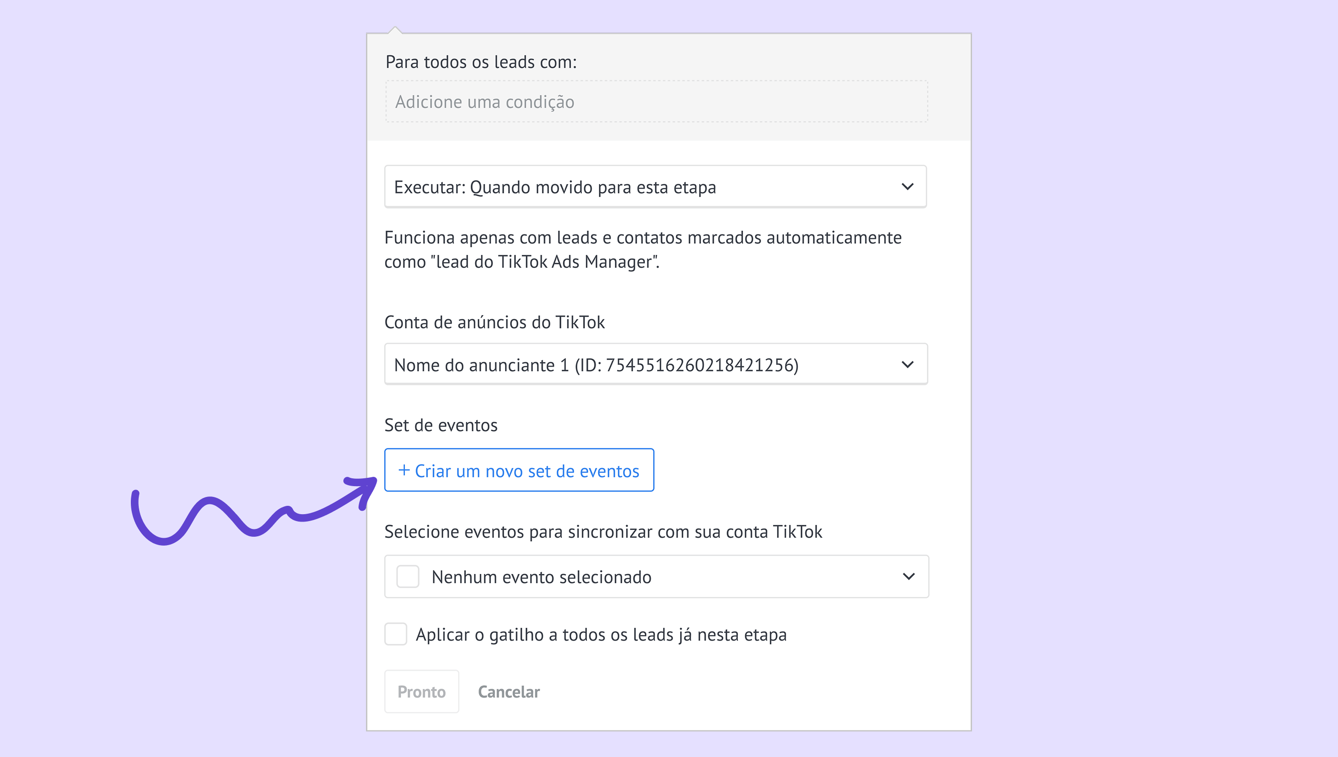 Instructions for creating a new event set in TikTok Ads Manager interface.
