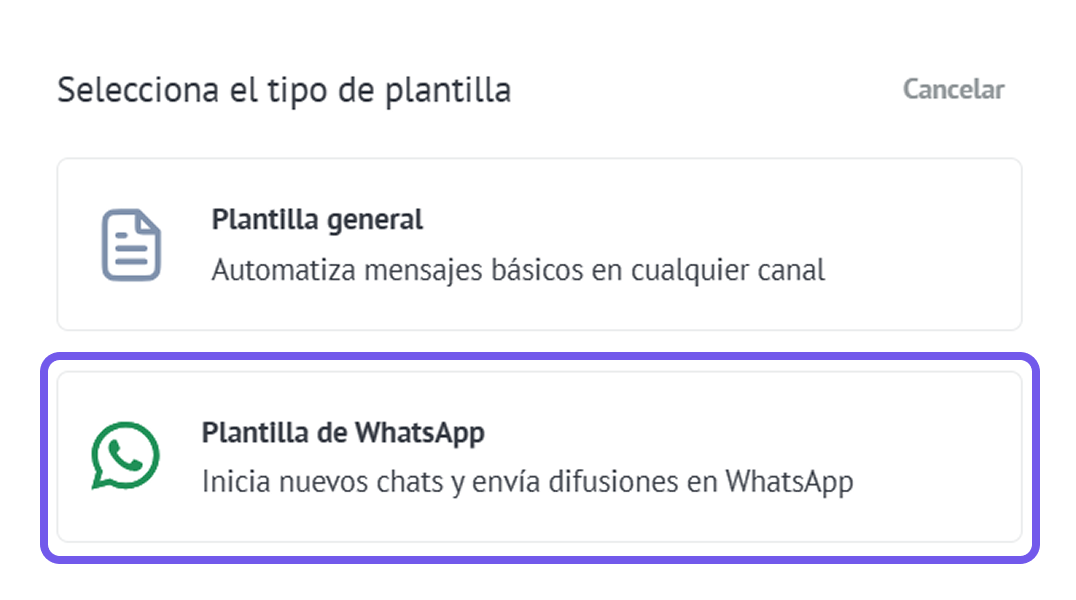 Select WhatsApp template to automate chat initiation and message broadcasting.