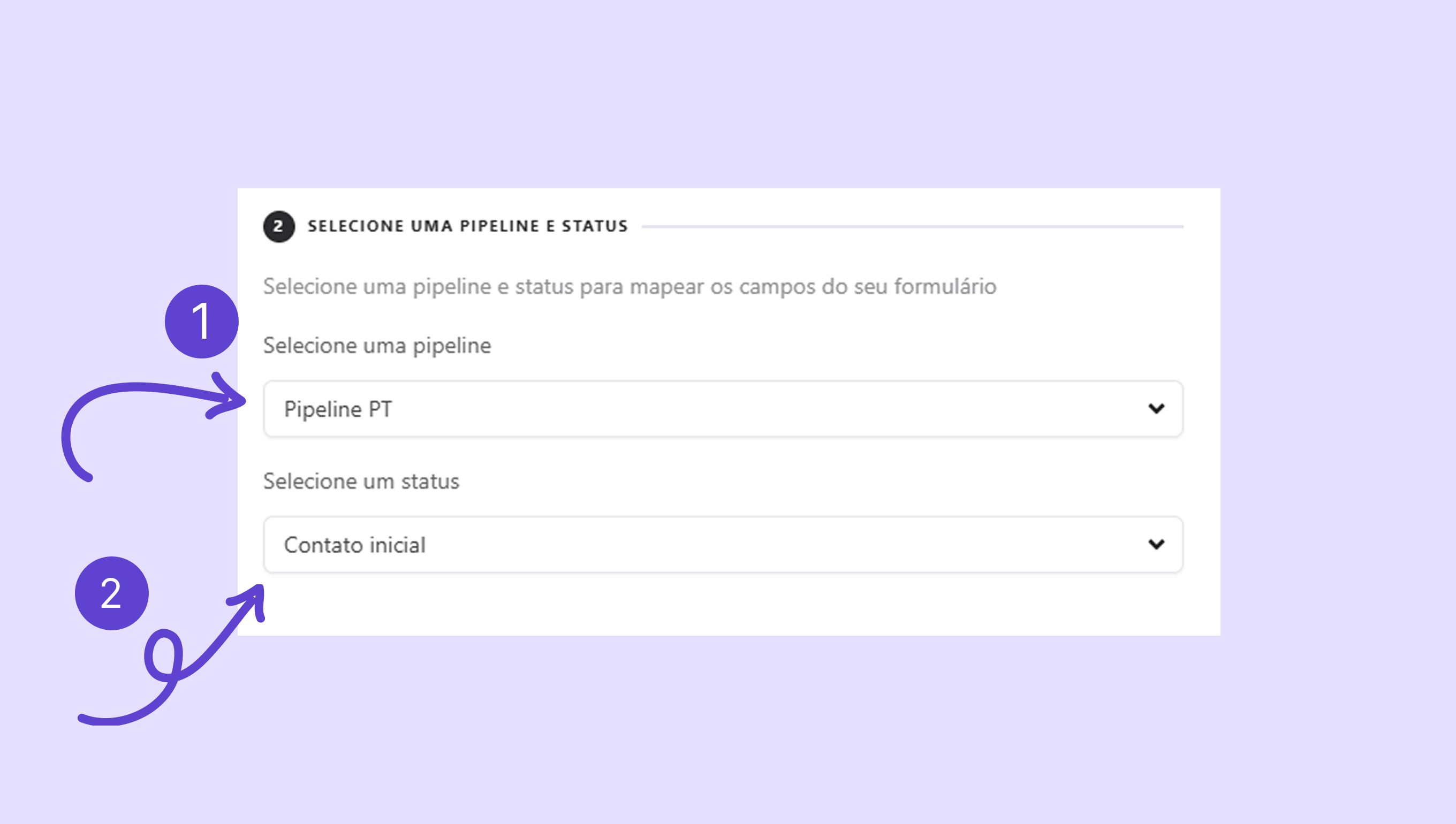 Select a pipeline and status for mapping your form fields in the interface.