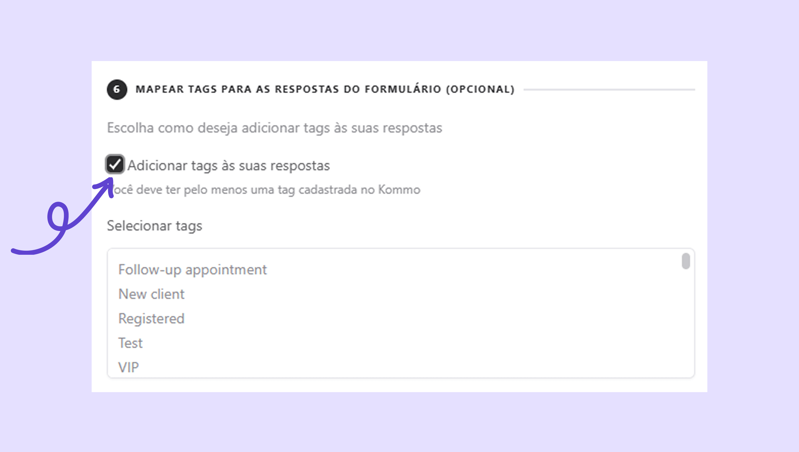 Checkbox for adding tags to responses in a form with selection options displayed.